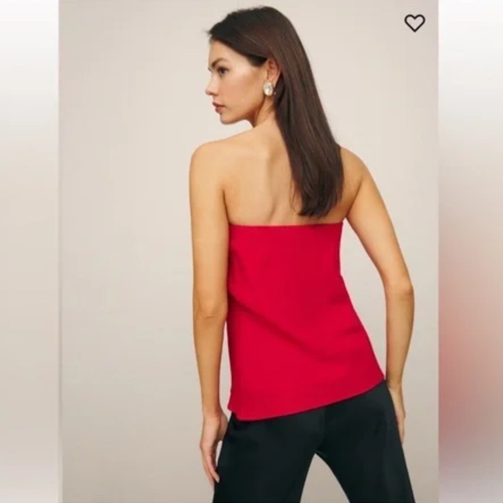 NWT Reformation Mollie Linen Sleeveless Strapless Top Lipstick Red S - Picture 3 of 5